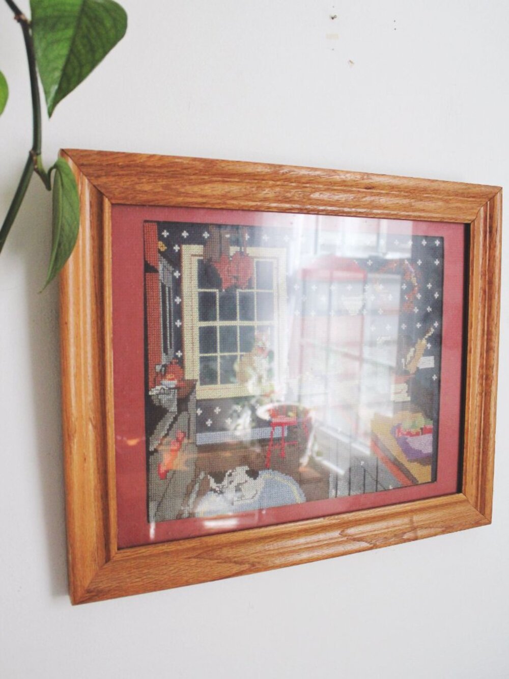 Vintage Framed Cross Stitch Art Kitchen Kittens Cozy Country Home Cat Cottagecor - Picture 4 of 8